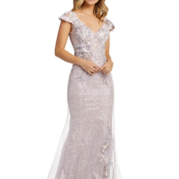 MAC DUGGAL 6261390 FLORAL EMBELLISHED EMBROIDERED TRUMPET LILAC GOWN sz 4 - Picture 7 of 9